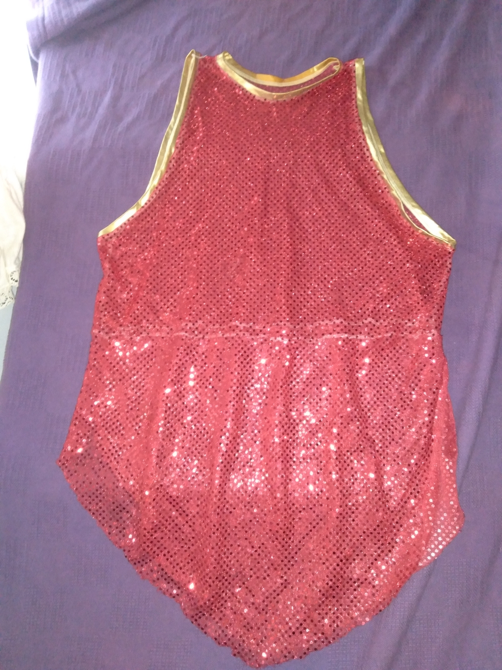 Sequin Halter Tank Top with Gold Trim - Red